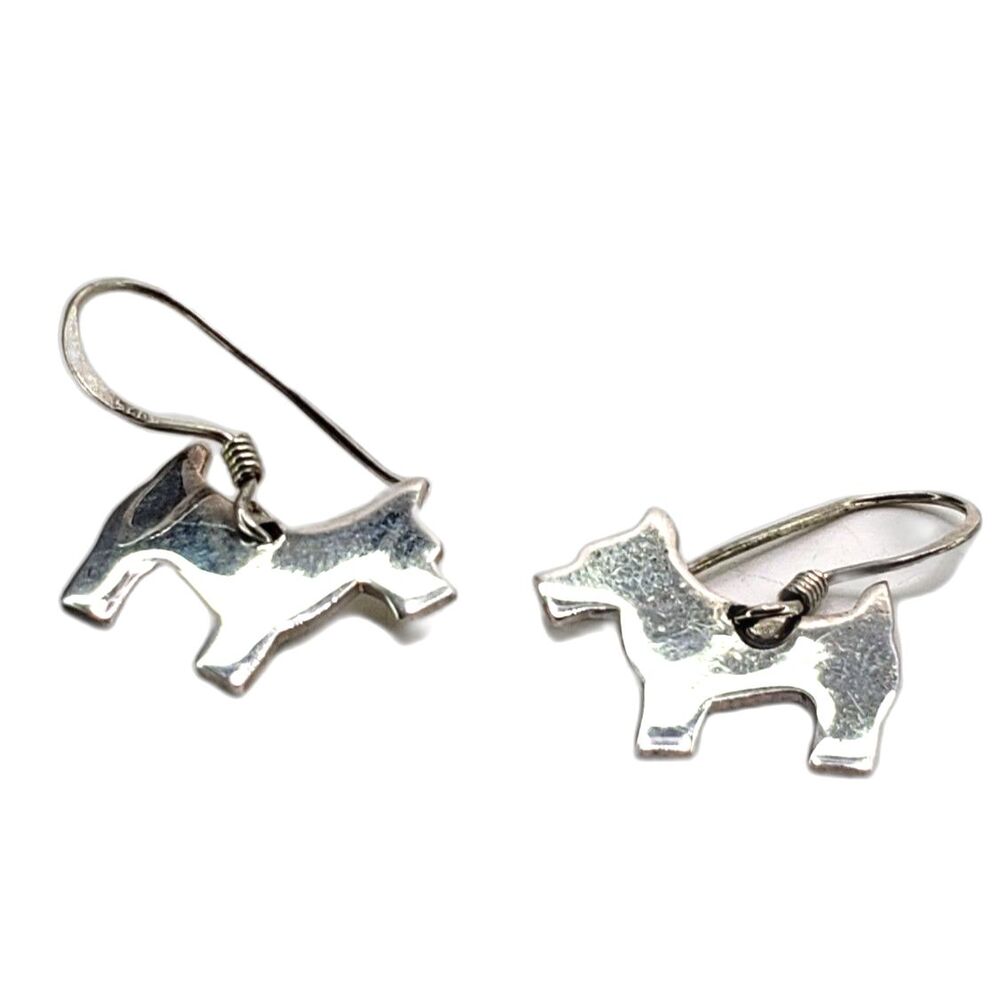 Scotty Dog Silhouette Earrings Scottish Terrier 925 Sterling Silver Ear Wires